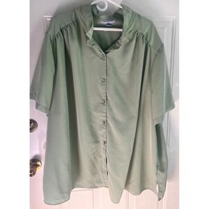 ONLY NECESSITIES Plus Size Shirt Top Light Green Button Front Short Sleeve Women